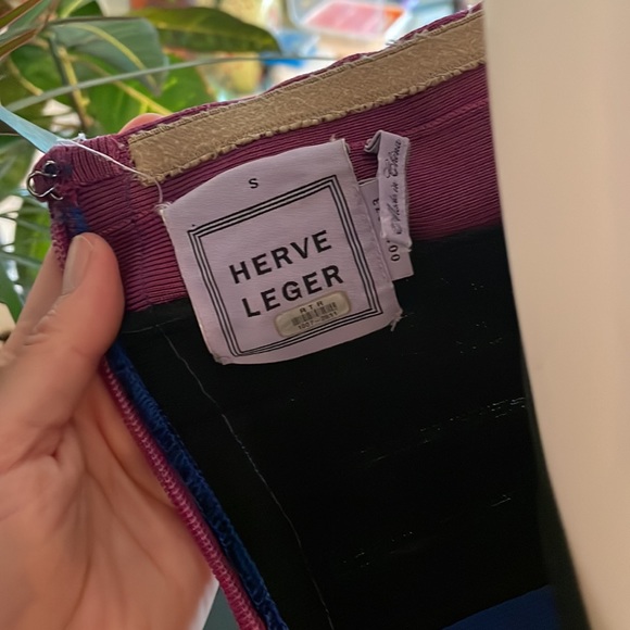 Vintage Herve Leger Bandage Strapless Dress Mini blue maroon black sz S - Picture 4 of 4